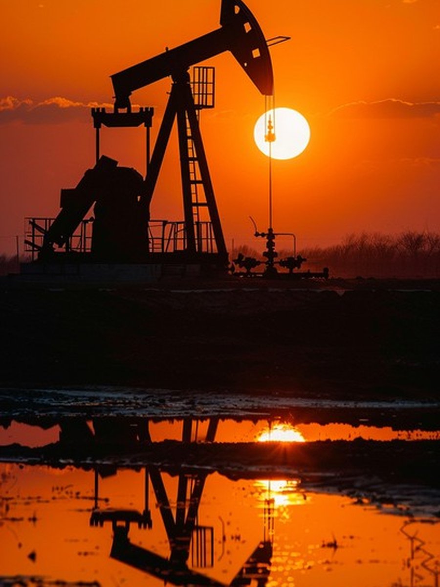Oilfield at sunset